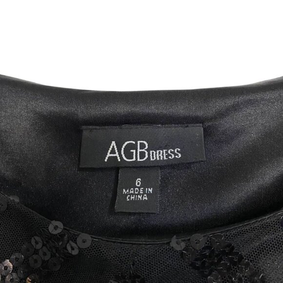 AGB Black Sequin Chevron Mini Dress Sleeveless Size 6 Party Cocktail Sparkle - Picture 11 of 15